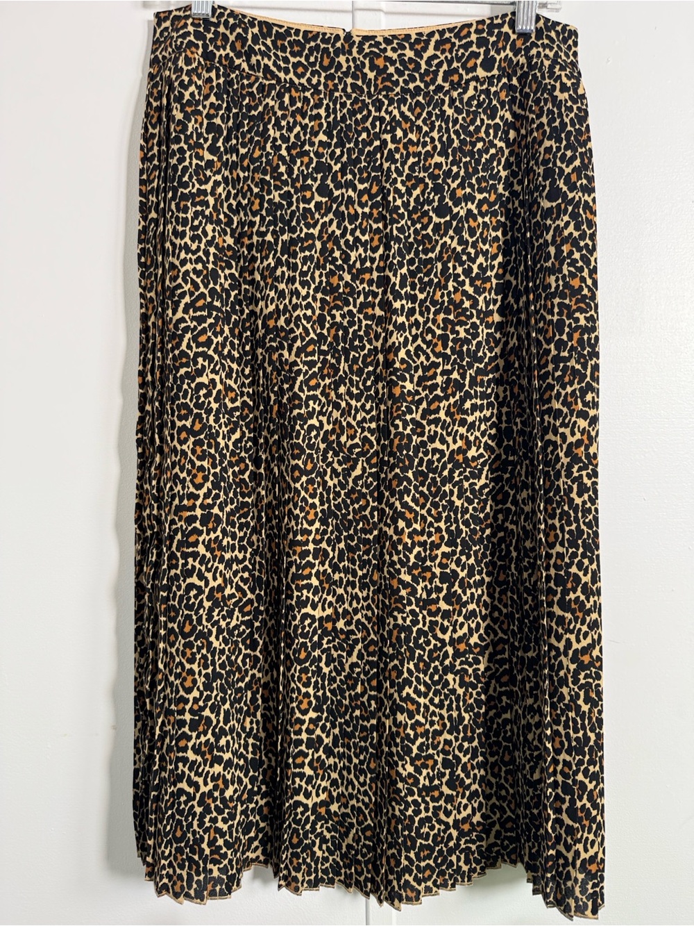 Pleated Leopard Print Midi Skirt in Black and Tan